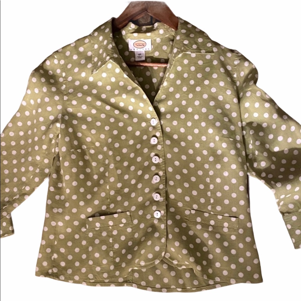 LIME GREEN LINEN BLAZER WHITE POLKA DOTS TALBOTS B